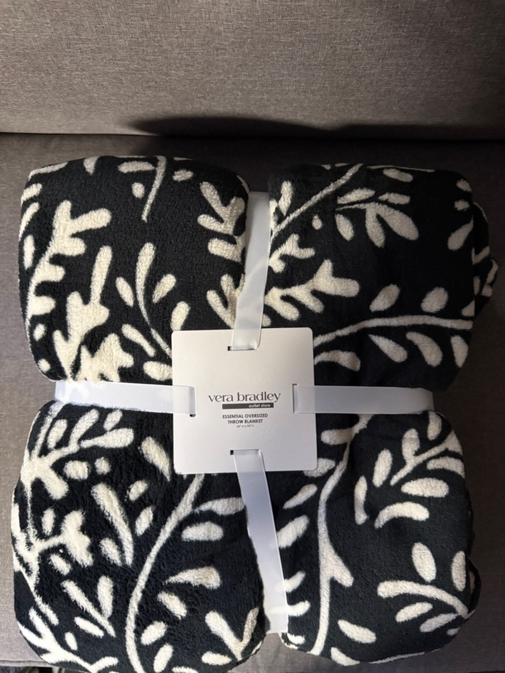 Vera Bradley Black & White Botanical Plush Throw Blanket